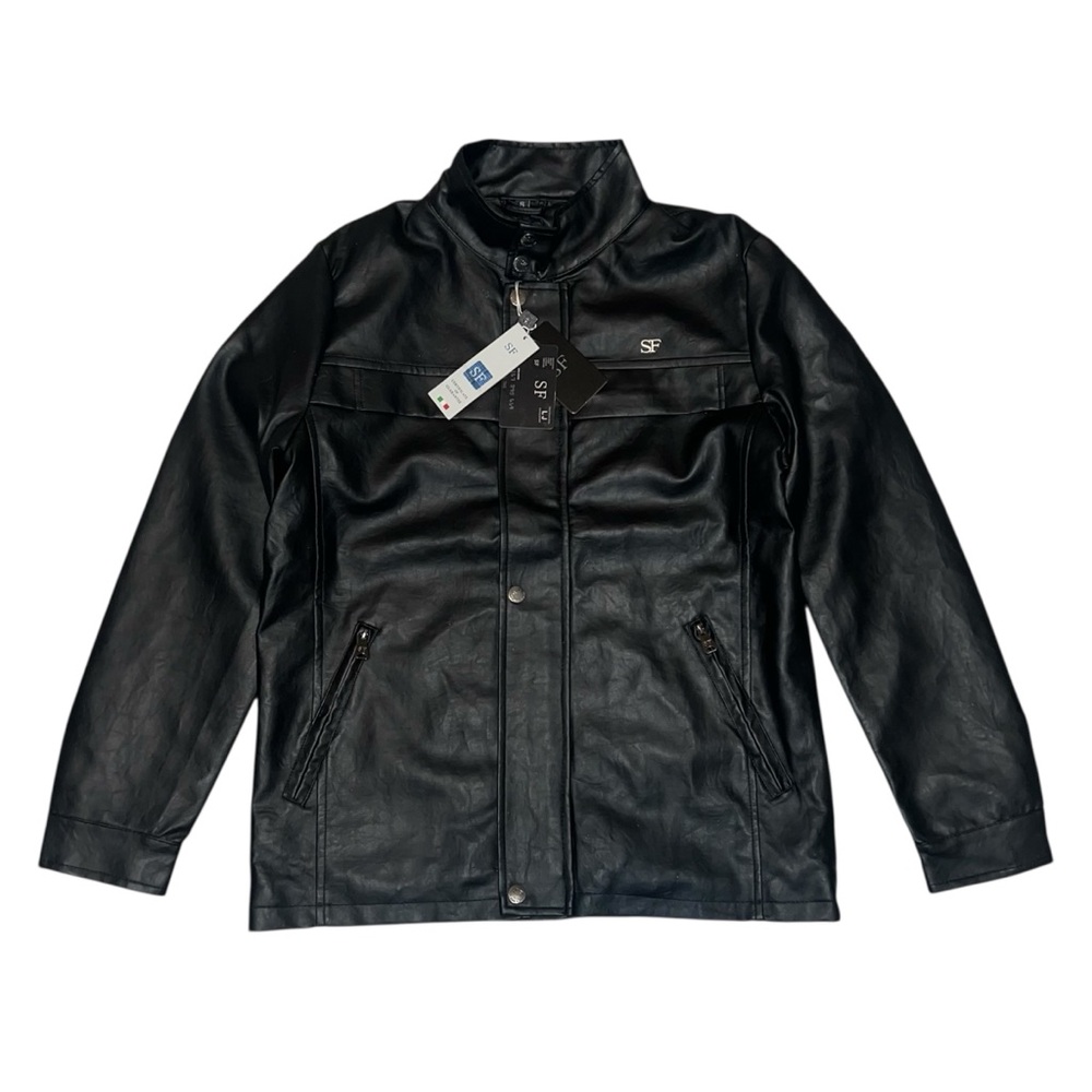 SF Superlative Fashion Italia Black Leather Jacket  Size S NWT